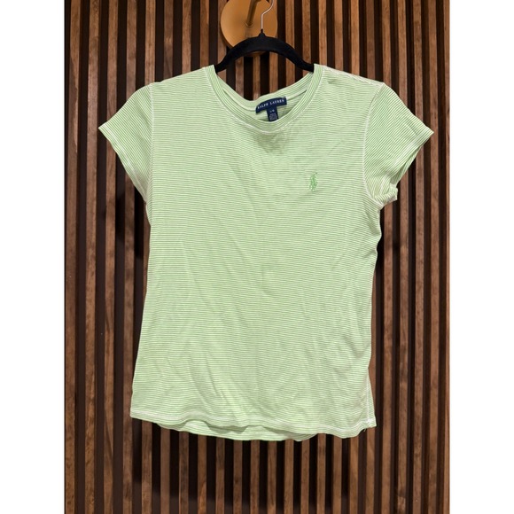 Ralph Lauren Striped T-Shirt Women's Large Green Short Sleeve Casual Top - Picture 1 of 4